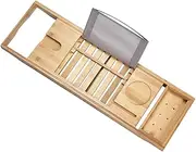 Bathtub Tray Table, Foldable Bathtub Tray Caddy Bamboo Bathtub Tray Expandable, Adjustable Organizer Tray for Bathroom, Wine and Phone Holder