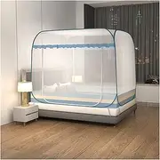 Mosquito Net Bed Canopy Portable Travel Mosquito Nets Foldable Double Door Mosquito Camping Curtain Pop up Camping Tent Netting (Color : Stripe Blue, Size : 1.2m Bed)