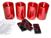 Illure 3" x 4.5" LED Flickering Flameless ~ 4 RED Pillar Candles w/ Remotes NEW