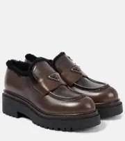 [Prada] Prada Shearling-lined brushed leather loafers AU 7.5 brown