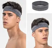 [Generic] Sports Headband Sweatband 2 Pieces，Walking，Fitness, Running, Hiking, Cycling, Football, Men Sweatband (Black+Gray)