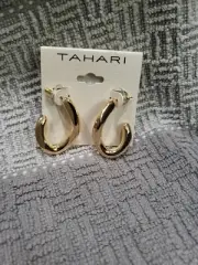 TAHARI Gold Toned Semi Circle Wavy Earrings New