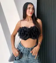 Zara Maxi Organza Flower Floral Bandeau Top Black Size S M 0085/337 New