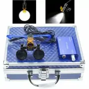 Dental 3.5X Binocular Loupes + 5W LED Head Light w/ Filter & Aluminum Box Blue