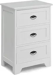 Costway 3 Drawers Nightstand End Table Bedroom Storage Wood Side Bedside (White)