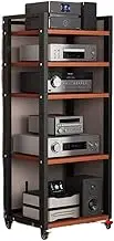 VFGFPTBTUK 55in Audio Video Media Stand Cabinet Movable Components Cabinet Stereo Rack Modern Media Center Corner CD Player Stand With Height Adjustable Shelves(Black+Brown,140cm-5-2)