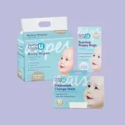 BabyU Nappy Change Essentials Bundle 2 - Fragrance Free Wipes, Scented Nappy Bags & Dispoable Change Mats