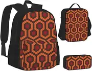 [ERCgad] Shining Overlook Print Canvas 3-In-1 School Bags Set Backpack Lunch Bag Pencil Case Combo For Men Women, Black, One Size