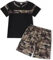 [WMHNEI] Kid Toddler Baby Boys Clothes Boy Coconut Tree Print Tee Drawstring Waist Summer Shorts Set