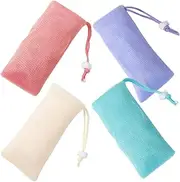ORFOFE Portable Mesh Soap Bag 4pcs Exfoliating Soap Pouch Drawstring Closure Sturdy Material for Travel Outdoor for Body Face Cleaning