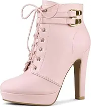 [Allegra K] Women's Lace Up Strap Platform Block Heels Ankle Boots