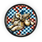 Home Decor Wall Clock Gingham Cocker Spaniel Art Print Decor