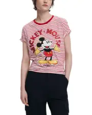 Desigual Mickey Mouse Graphic Tee Red White Women Shirts
