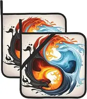 Yin Yang Fire Water Potholders BBQ Pot Holders for Heat Resistant Potholder, Hot Pads,Cooking Baking(2-Pack)