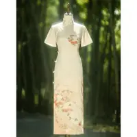 在飛比找ETMall東森購物網優惠-米白色長裙中國風提花傳統旗袍