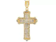 10k or 14k Yellow Gold Gleaming White CZ Accents Elegant Latin Cross Big Pendant