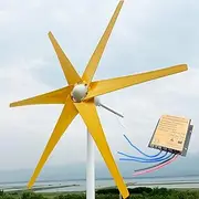 ZHOZHUT 800W-1200W 6 Blade Wind Turbine Generator 12V / 24V / 48V Windmill Generator with MPPT Controller and 6 Yellow Blades, Pure Copper Coil Wind Turbine for Home Street Lighting,800w,48V