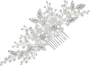DECORNIJIA Silver Wedding Bridal Hair Comb with Artificial Pearls and Rhinestones Elegant Floral Headdress for Brides for Weddings Prom Engagements and Special Occasions