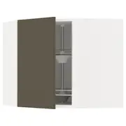 METOD corner wall cabinet with carousel, white/Havstorp brown-beige, 68x37x60 cm