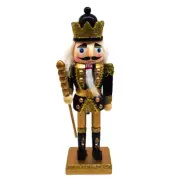 20CM CHRISTMAS WOODEN PAINTED NUTCRACKER SOLDIER BLACK TRADITIONAL DECORATION
