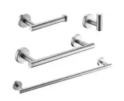 4-Piece Bathroom Hardware Set Robe Hook Toilet Paper Holder 2 Towel Bar