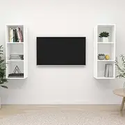 Wall-Mounted TV Cabinets, Set of 2 White Engineered Wood Floating Media Unit, Storage Console for Living Room Entertainment Center