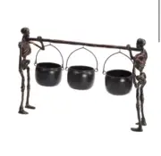 ☠️ SPOOKY Hanging Cauldron Metal Skeleton Hors D’oeuvre Candy Bowls Halloween️