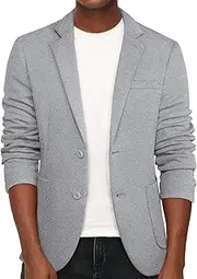 [PJ PAUL JONES] Men's Casual Knit Blazer Suit Jackets Two Button Lightweight Unlined Sport Coat, Light Grey, Large