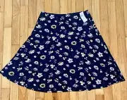 Linen Blend Skirt Ann Taylor Women’s 2 Blue Floral A Line Lined Back Zip New