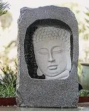 XBrand GE2408BDFTNA Self Standing Buddha Face Water Fountain w/LED Light Indoor and Outdoor Relaxing Zen Decor, 23 Inch Tall, Grey and White