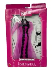 Barbie pink & black lace negligee, sheer robe Lingerie Fashion Avenue 1998 NRFB