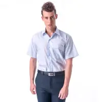 在飛比找momo購物網優惠-【金安德森】經典格紋繞領藍色寬條紋短袖襯衫