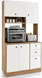 Costway 180cm Buffet with Hutch, Modern Kitchen Pantry, Microwave Stand Cabinet, Freestanding Storage Cabinet with Doors, Adjustable Shelves, 3 Drawers, Ideal for Dining Room, Living Room