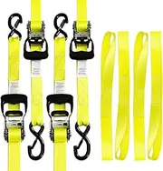 4-Pack 1.5" x15' Ratchet Straps Kit - 4,400lbs Break Strength Heavy Duty Tie Down Straps with Safety S Hooks & Soft Loops for Load Securement Tie-Down in Trucks Trailers ATV UTV Motorcycle