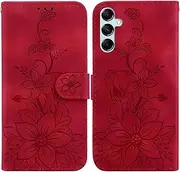 Compatible with Samsung Galaxy M34 5G Flip Kickstand Cover,Compatible with Samsung Galaxy F34 5G Card Slot Wallet Case Red