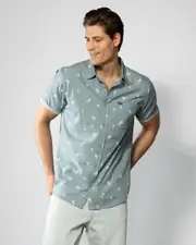 [Rip Curl] Rip Curl Men's Paradise Palms Short Sleeve Shirt in Mineral Blue Size Large L Mineral Blue