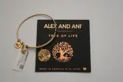 Alex and Ani Tree Of Life Bracelet Charm Logo Expandable Wire Gold Tone Bangle