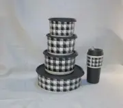 ✅ Brand New Tupperware Holiday/Buffalo Plaid 5 Pc Set Canisters & Eco To-Go Cup*