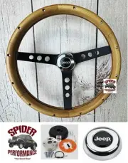 1976-1995 JEEP wood steering wheel 13 1/2" WALNUT BLACK SPOKE
