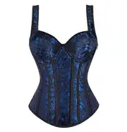Unbrand Jacquard Weave Halter Corset Gothic Punk Bustier Shapewear Blue 4XL
