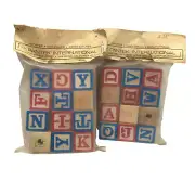 Vintage Wooden Alphabet Blocks 24 Letters Numbers Original PANTEC Package USA