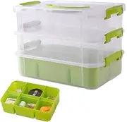 FOREVERIE Stackable Clear 3 Tier Arts & Crafts Supplies Plastic Storage Containers Large with a Six-grid Tray, Portable Layered Embroidery & Sewing Box Organiser, Home Plastic Storage Box (Clear & Green)