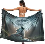 [RPLIFE] Howling Wolf Moon Womens Sarong Cover Up, Fringe Sarong for Summer Pool/beach, Large, Howling Wolf Moon, Medium