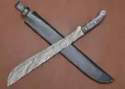 Fixed Blade Damascus Knife With Leather Sheath Full Tang Blade outdoor Camping