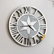Fin Charming Sparkly Crush Diamond & Mirrored Wall Clock With Roman Numerals Modern