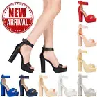 NEW Women's High Heel Chunky Heeled Sandals Platform Heels Ankle Strap Sandals