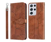 For Samsung Galaxy S21 Ultra Cover with Kickstand - Brown