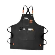 Chef Apron for Men Women Canvas Aprons with 3 Pockets Cross Back Pure Black