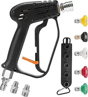 M MINGLE Pressure Washer Gun with Swivel, Universal Power Washer Gun with 3/8'' Quick Connect, M22 14mm and M22 15mm Fittings Black