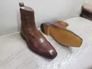 Trendy Handmade Brown Leather & Brown Suede Smart Casual Ankle Button Boot